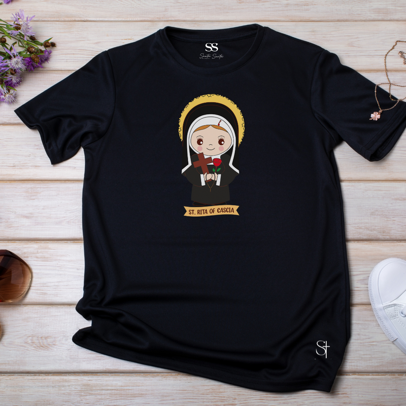 Camiseta Feminina Preta Santa Rita de Cássia