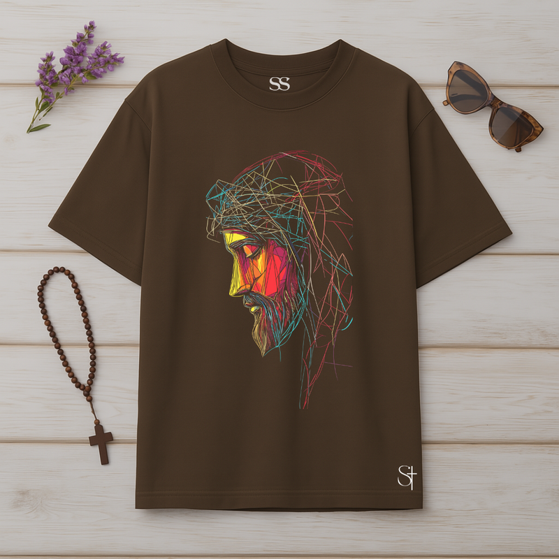 Camiseta Oversized Cristo Em Linhas