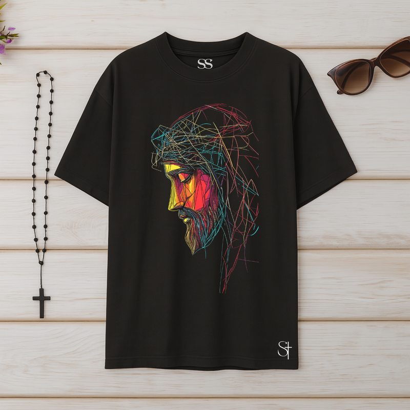 Camiseta Oversized Cristo Em Linhas