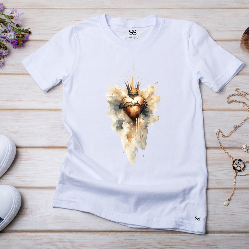 Camiseta Feminina Branca Coração Coroa