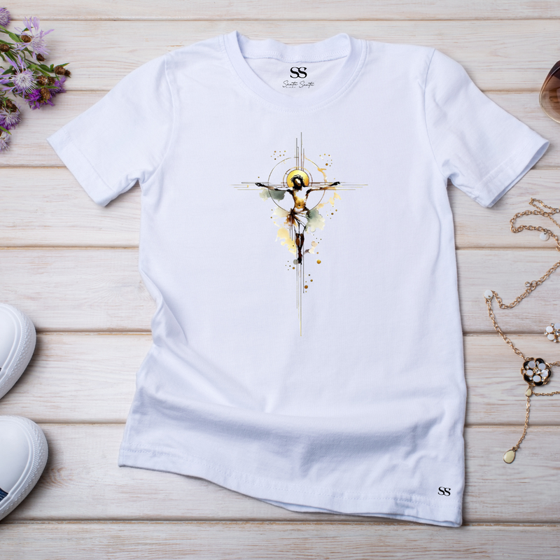 Camiseta Feminina Branca Jesus na Cruz