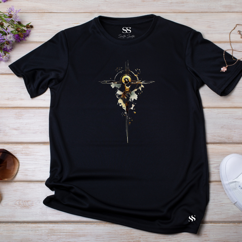 Camiseta Feminina Preta Jesus na Cruz