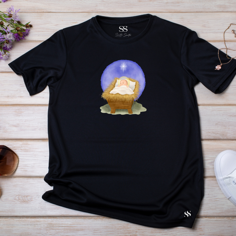 Camiseta Feminina Preta Nascimento Menino Jesus