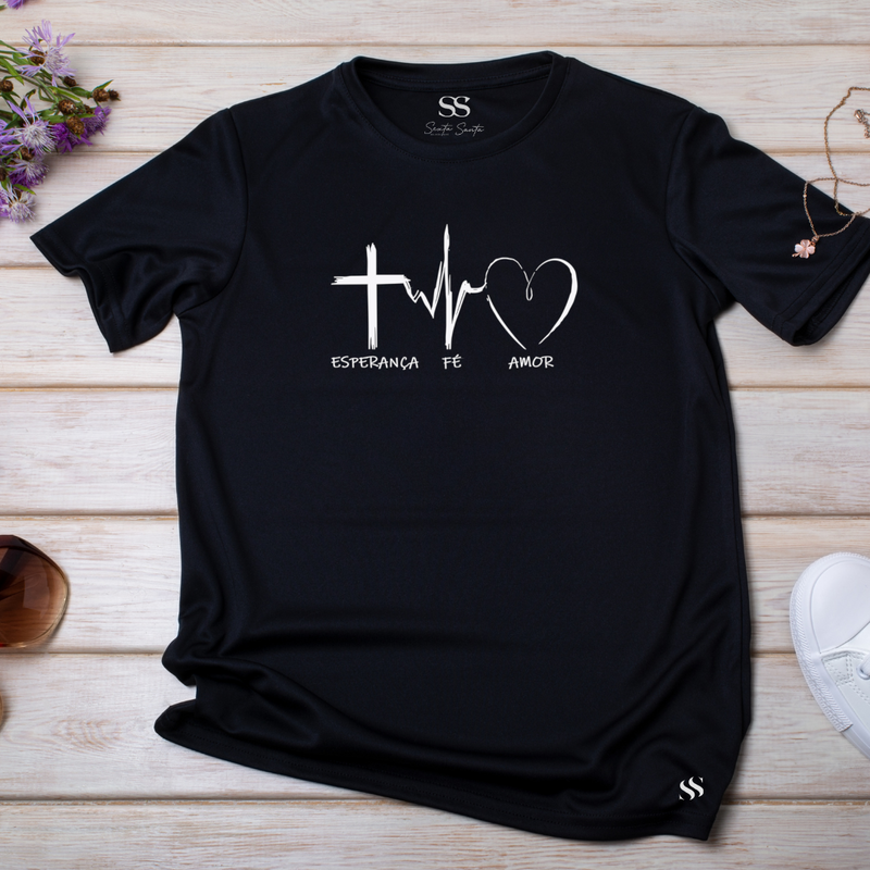 Camiseta Feminina Preta Esperança Fé e Amor