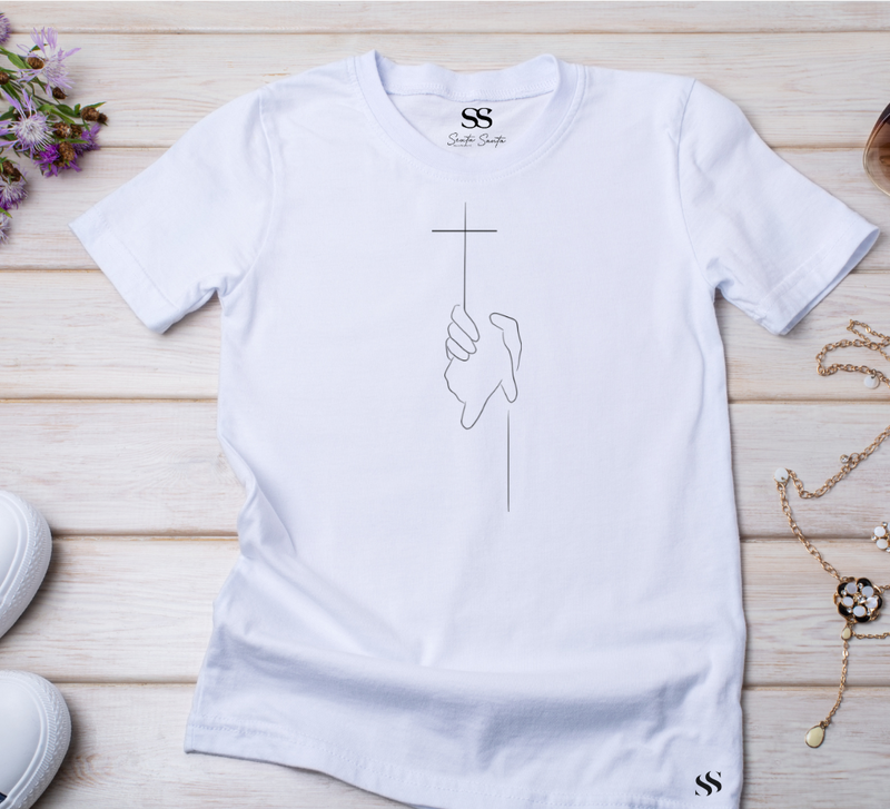 Camiseta Feminina Branca Sempre Segurando A Sua Mão