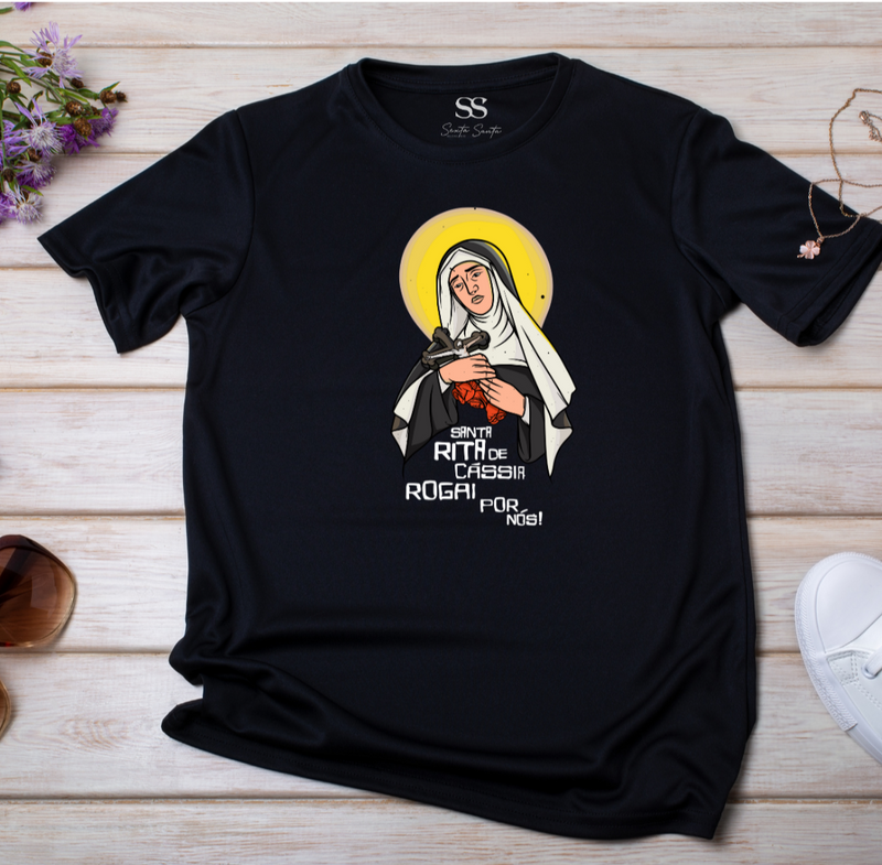 Camiseta Feminina Preta Santa Rita De Cássia