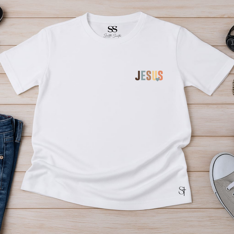 Camiseta Masculina Jesus Letras Minimalista