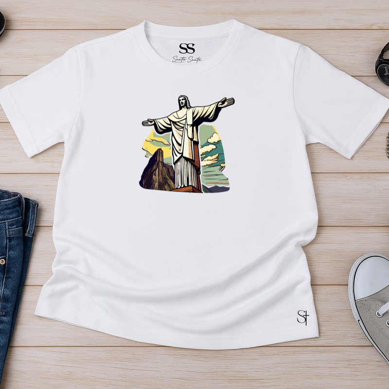 Camiseta Masculina Branca Cristo Redentor