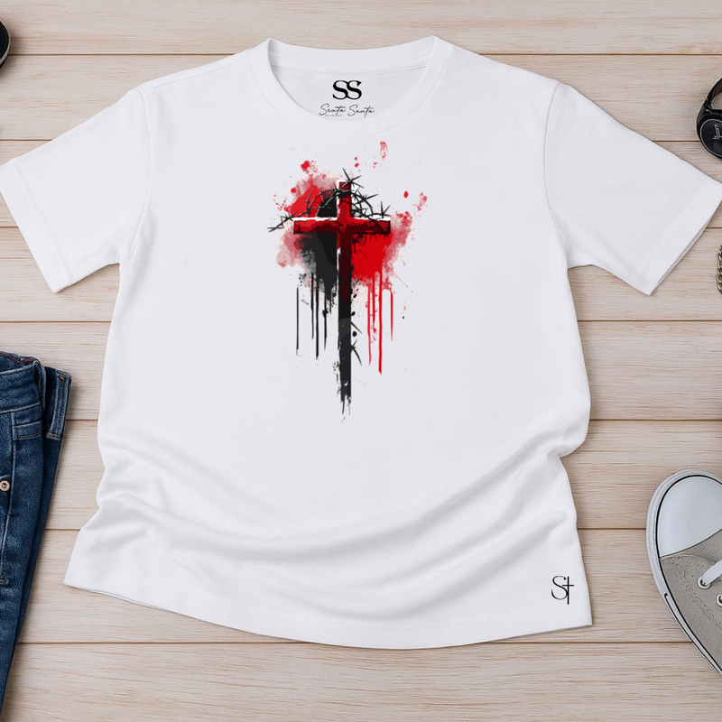 Camiseta Masculina Branca Sangue Da Cruz
