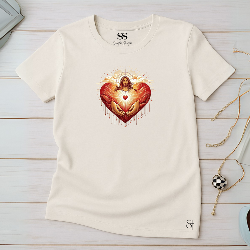 Camiseta Feminina Off-White Coração De Jesus