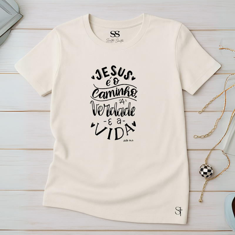 Camiseta Feminino Off-White Jesus É Caminho